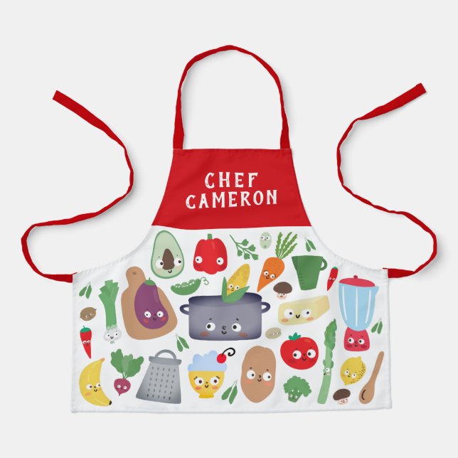 Tablier Fruits de légumes amusants face à Chef Enfants (Recto)