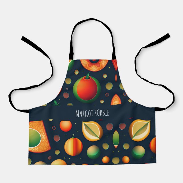 Tablier Fruits de l'espace Motif isométrique vert rouge (Recto)