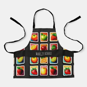 Tablier Fruits en boîte carrée Motif vert rouge