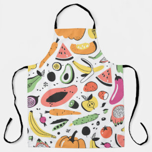 Tablier Fruits, légumes motif dessinés main.