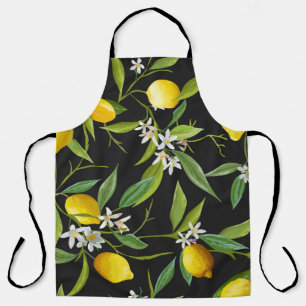 Tablier Fruits vintages au citron et fleurs sur fond fonc