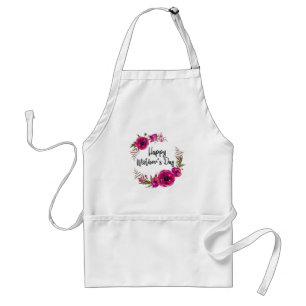 Tablier Fuchsia Poppies Floral Wreath Bonne fête des mères