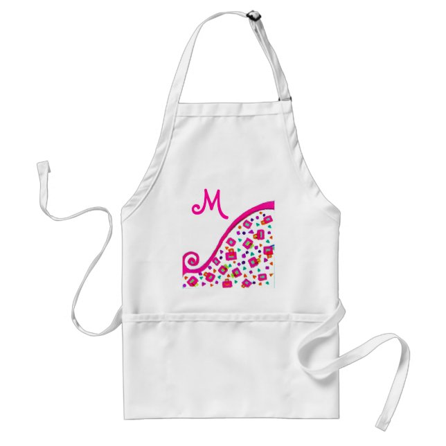 TABLIER FUCHSIE ROSE MONOGRAMME DÉCO ABSTRAIT BLANC (Devant)