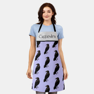 Tablier Fun Lavender Black Crow Motif Halloween Apron