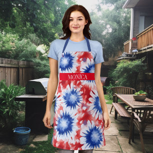Tablier Fun Tie Dye Motif Monogramme rouge blanc bleu