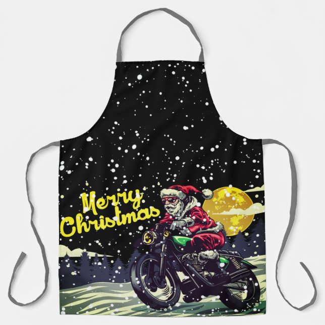 Tablier Funny Biker Père Noël Joyeux Noël (Recto)