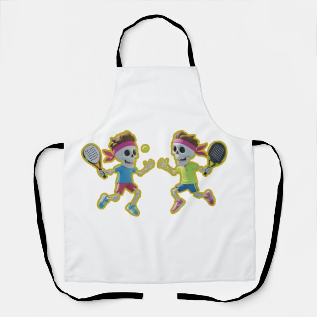 Tablier Funny Cartoon Skeletons Playing Padel Tennis – 3D  (Recto)