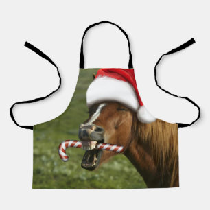 Tablier Funny Christmas horse with Santa a smiling