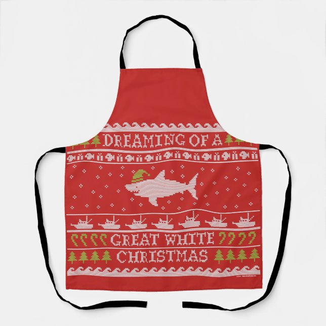 Tablier Funny Grand requin blanc Noël laide Sweater (Recto)