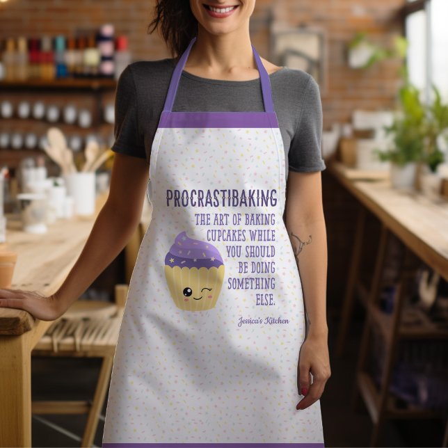 Tablier Funny Kawaii Cupcake Sprinkings Procrastibaking (This hilarious and cute kawaii cupcake apron is an absolute “deal-baker”)