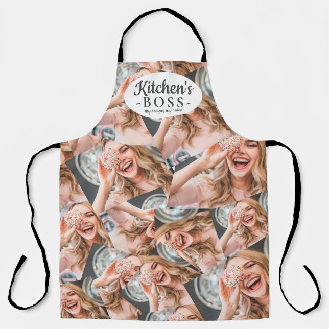 Tablier Funny Kitchen's boss quote cool photo grille colla (Recto)