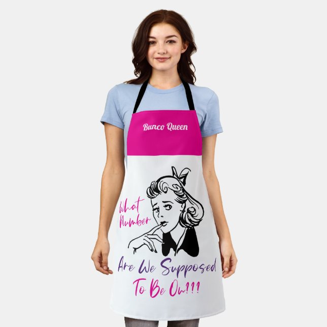 Tablier Funny Pink Retro Bunco Queen Monogram Apron (Porté)