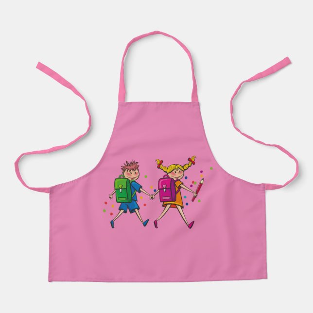 Tablier garçon-fille-main-dans-main-enfants-école (Recto)
