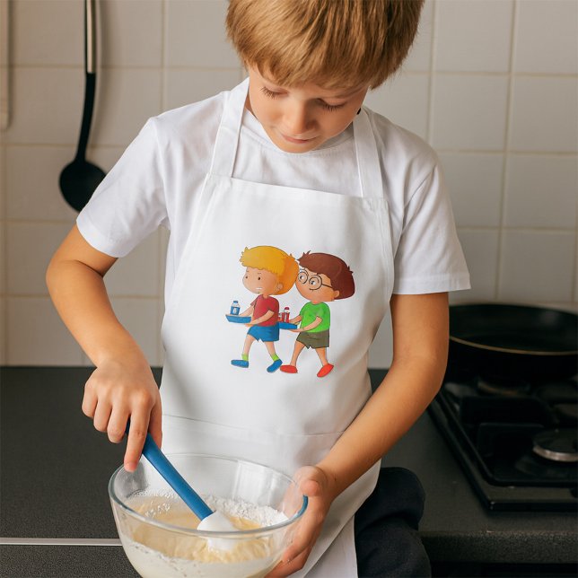 Tablier Garçons adorables transportant des plateaux alimen (Créateur téléchargé)