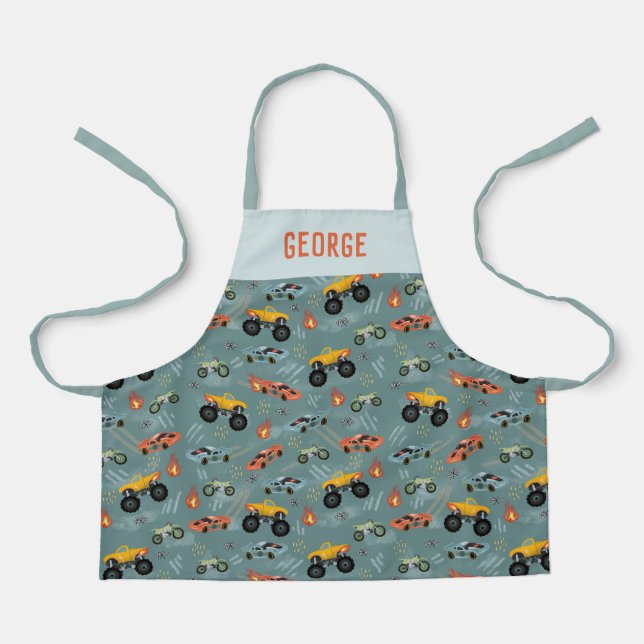 Tablier Garçons Cool Blue Racing Voiture Enfants (Recto)