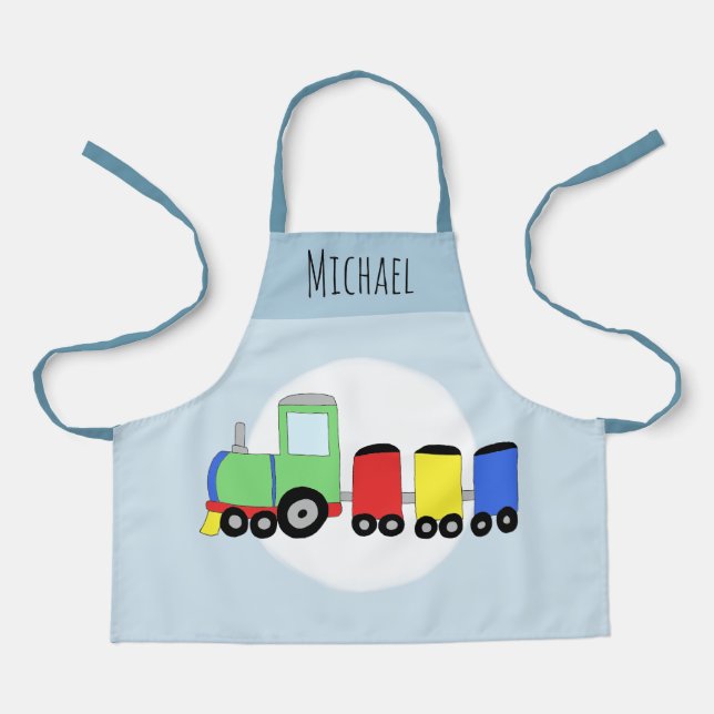 Tablier Garçons Cute Modern Train & Name Enfants (Recto)