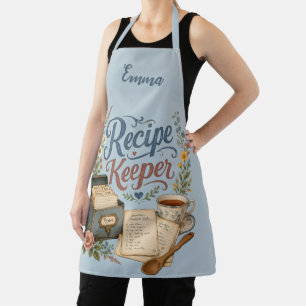 Tablier Garde-recettes floral vintage Cottagecoreue bleu