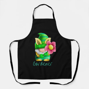 Tablier Gardener vert Gnome avec Fleur rose