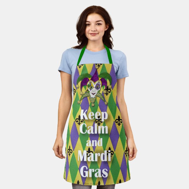 Tablier Gardez le calme et Mardi Gras Arlequin Apron (Porté)