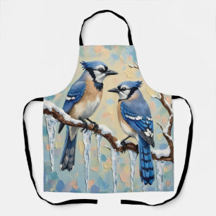 Tablier Geais bleus vintage sur branche de glaçon Art de N
