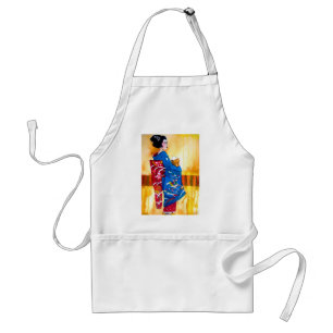 Tablier Géisha japonaise avec kimono bleu