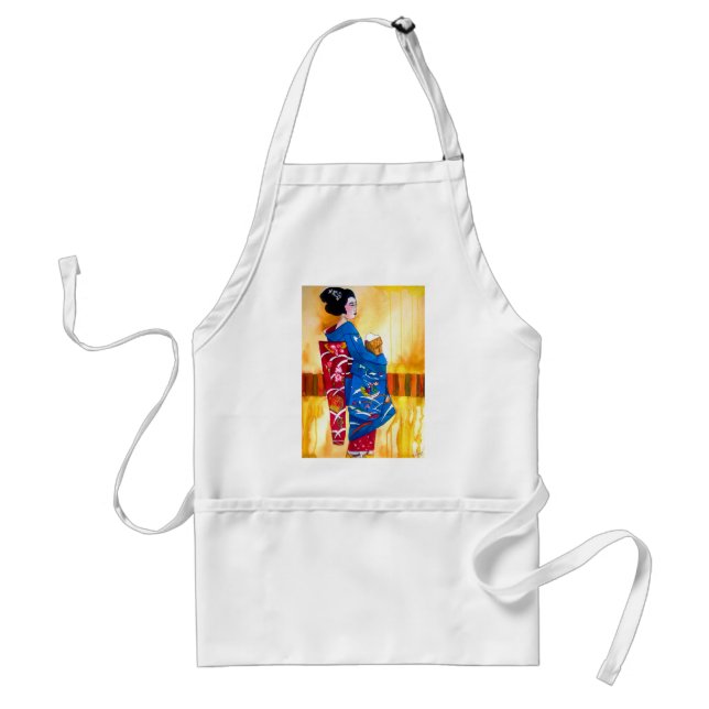 Tablier Géisha japonaise avec kimono bleu (Devant)