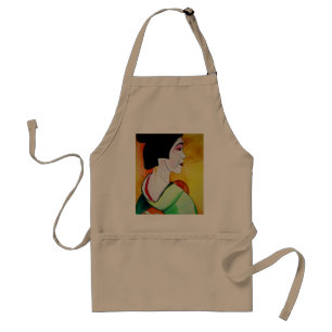 Tablier Geisha japonaise avec kimono vert art original
