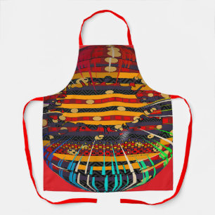 Tablier Geo Radial Arts Artisanat Cuisine Bretelles Rouges