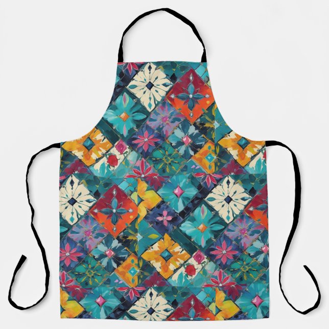 Tablier Geometric Diamonds And Gems Floral Teal (Recto)