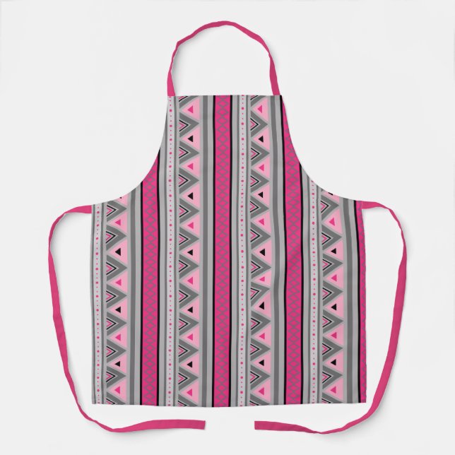 Tablier Géométrique moderne du sud-ouest, rose et gris / g (Recto)