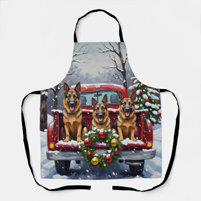 Tablier German Shepherd Christmas Red Truck Holiday (Recto)