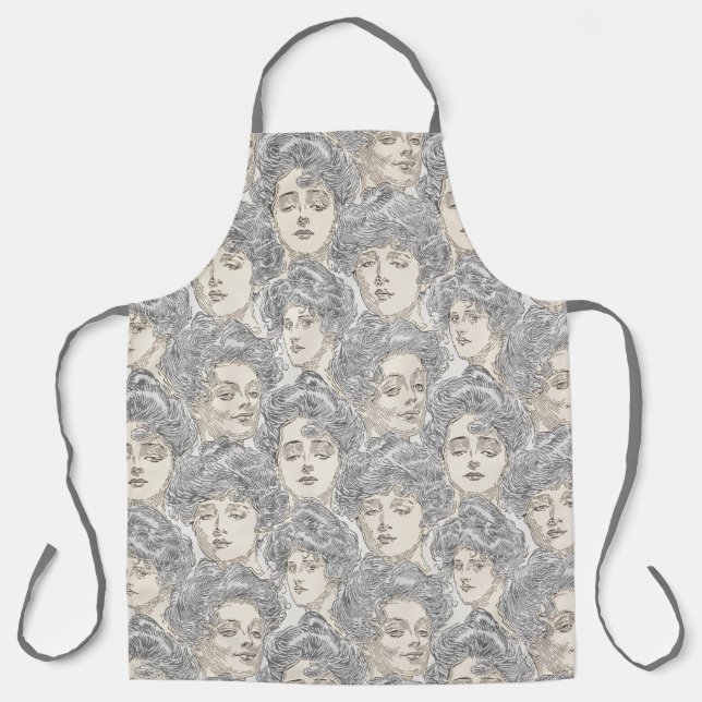 Tablier Gibson filles Victorian femme gris motif de pêche (Recto)