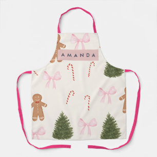 Tablier Gingerbread de Fêtes Personnalisé & Nœud Rose