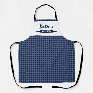 Tablier Gingham Bleu Marine Personnalisé