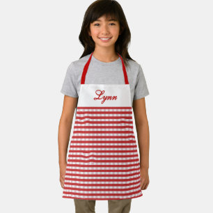 Tablier Gingham Rouge et Blanc Classique Nom Personnalis