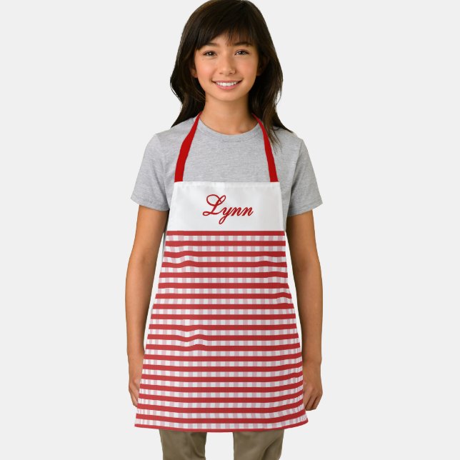 Tablier Gingham Rouge et Blanc Classique | Nom Personnalis (Insitu)