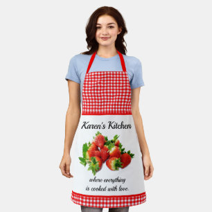 Tablier Gingham rouge et fraises personnalisés