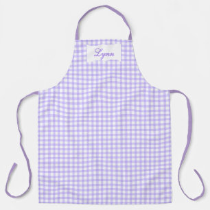 Tablier Gingham Violet & Blanc Personnalisé Nom