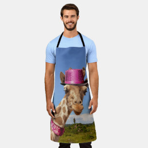 Tablier Giraffe dans un casquette rose étincelant