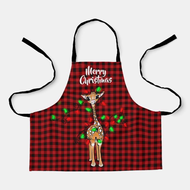 Tablier Giraffe Festive, lumière scintillante, plaid rouge (Recto)