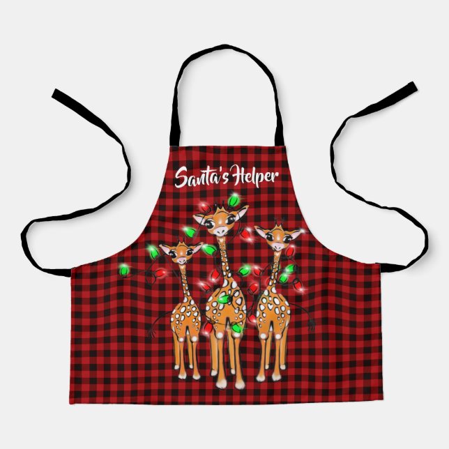 Tablier Giraffe Festive, lumière scintillante, plaid rouge (Recto)