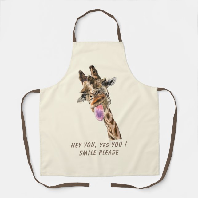 Tablier Giraffe Joueuse Apron Smile - Texte personnalisé (Recto)
