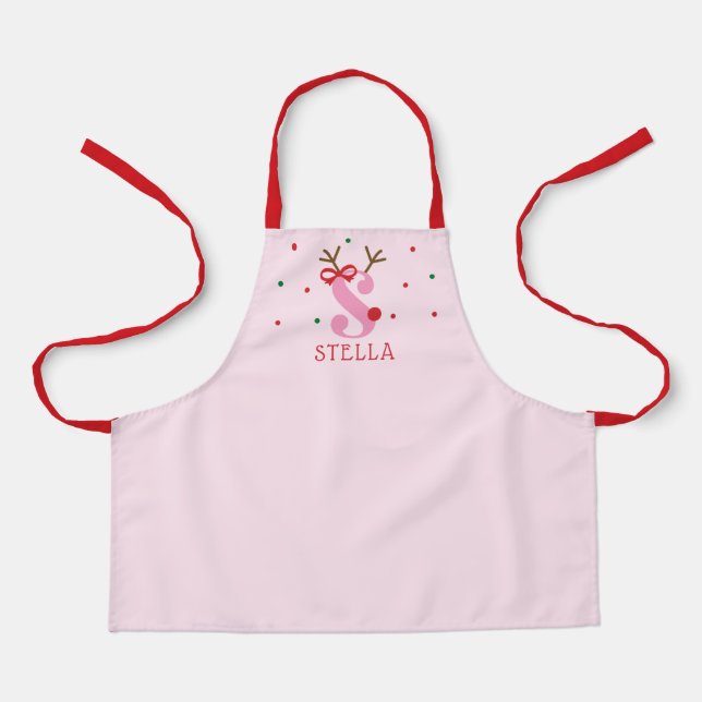 Tablier Girls Personalized Reindeer Initial S  (Recto)