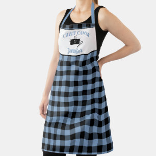 Tablier Glacier Blue and Black Cook Buffalo Plaid Motif