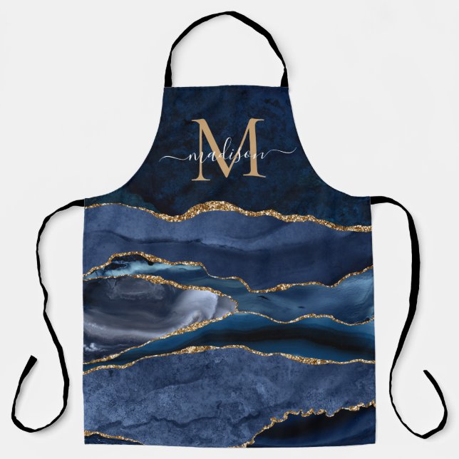 Tablier Glam Navy Blue Gold Parties scintillant Agate Géod (Recto)