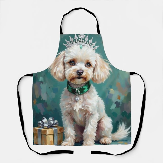 Tablier Glamorous White Poodle Princess Christmas Art (Recto)