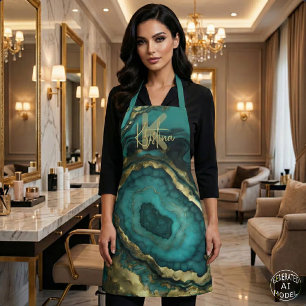 Tablier Glamour Luxueux Chic Géode d'agate Turquoise & Or