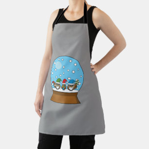 Tablier Globe des neiges avec trois Chouettes Gnomes