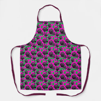 Tablier Glossy Black Roses On A Hot Pink Background