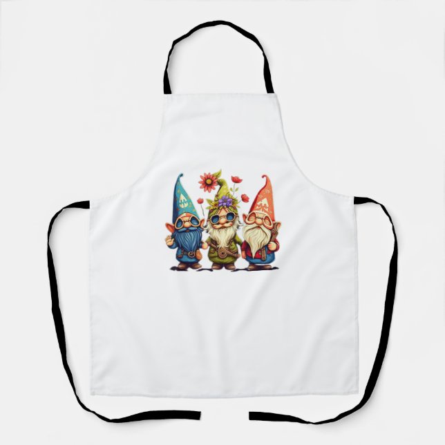 Tablier Gnome Cute et drôle gnome Hippie tournesol paix (Recto)